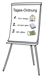 Flip-Chart mit der Überschrift Tagesordnung